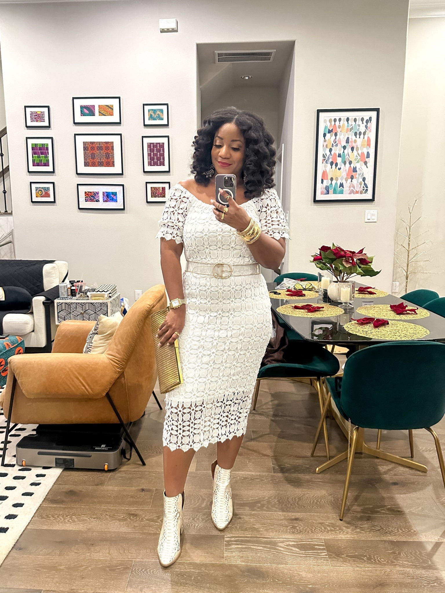 An all-white moment with a western twist for the Black Heritage Committee Rodeo Gala. The lace dress keeps it classic and elegant, while the statement belt and boots bring in that subtle cowboy flair. Wearing a L in the dress. I may have been able to size down to a M.

white lace dress with sleeves / all white western outfit / rodeo gala outfit / white cowboy boots outfit / western inspired formal look / lace midi dress / belted white dress / western flair outfit / elegant western style / sleeved white dress

#LTKWedding #LTKMidsize #LTKootd