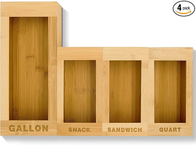 LANDHOME Ziplock Bag Storage Organizer for Drawer - Bamboo Kitchen Food Storage Bag Organizer Hol... | Amazon (US)