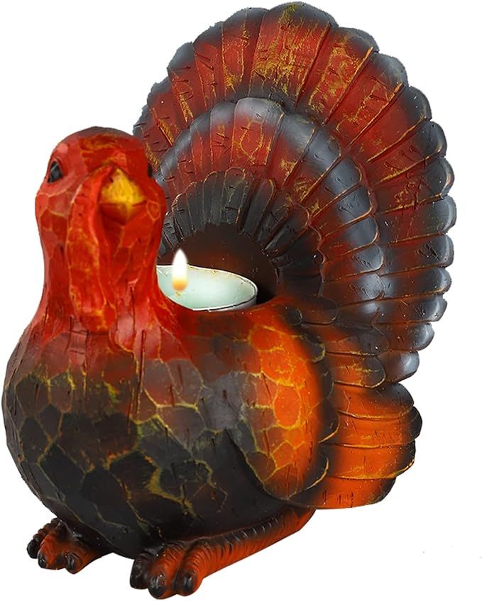 MorTime Resin Turkey Tealight Candle Holder, Thanksgiving Decorations Tea Light Turkey Candlehold... | Amazon (US)