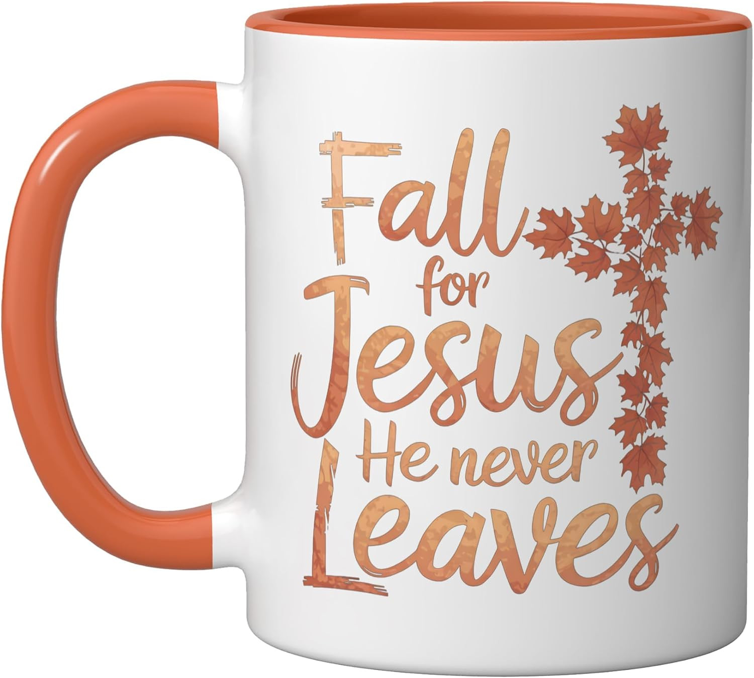 Fall for Jesus He Never Leaves Christian Autumn Leaf Cross Ceramic Mug, Orange/White | Amazon (US)