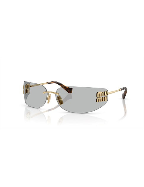 Miu Miu Rectangle Gold Light Grey Sunglasses | David Jones | David Jones (Australia & New Zealand)