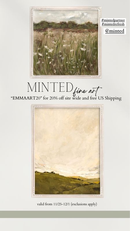 AD. Shop my @minted fine art picks! Plus don’t forget to use code “EMMAART20” for 20% off 
site wide and free US Shipping from 11/25-12/1 (exclusions apply) #MintedPartner 
#MintedRefresh


#LTKstyletip #LTKhome #LTKsalealert