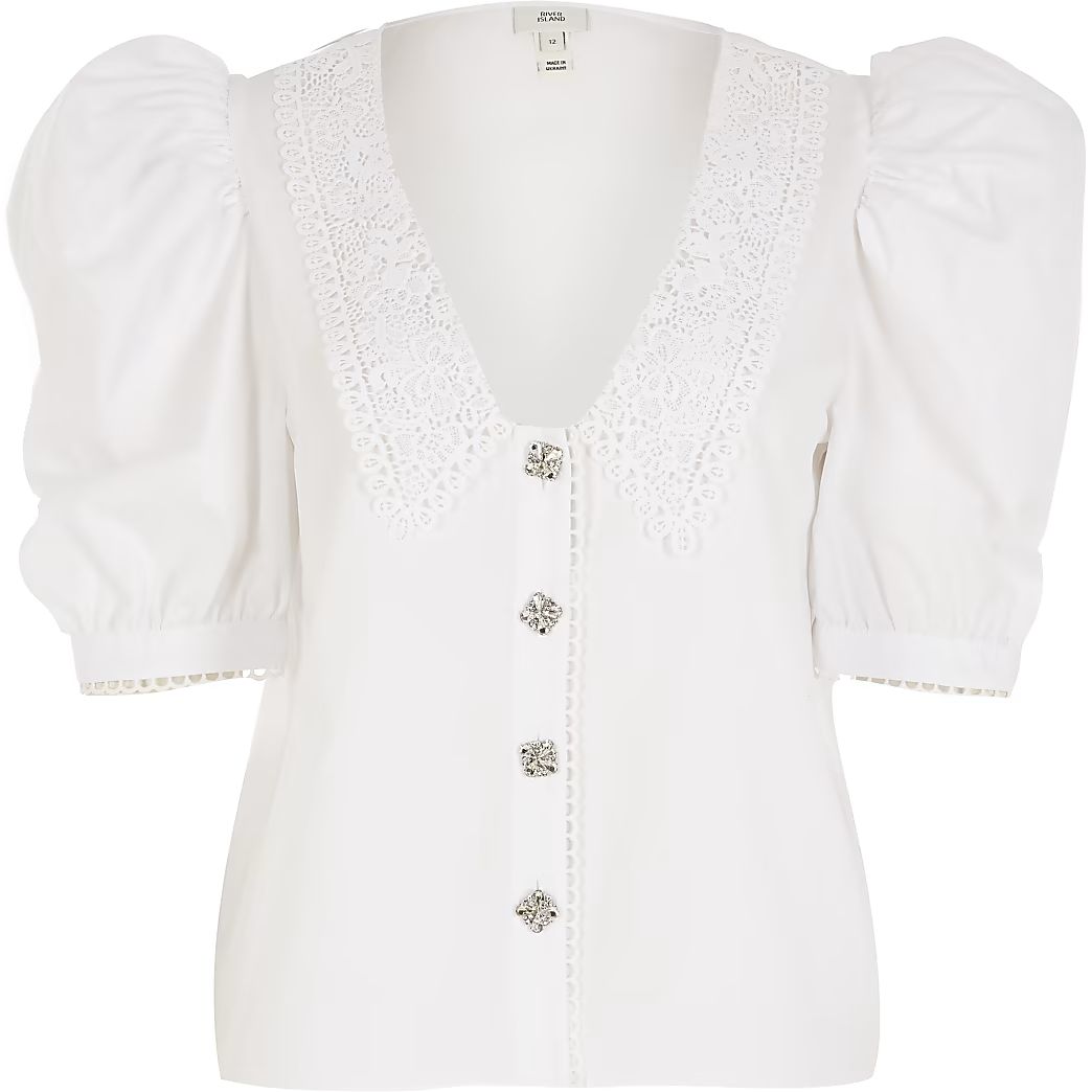 White lace collar embellished button shirt | River Island (UK & IE)
