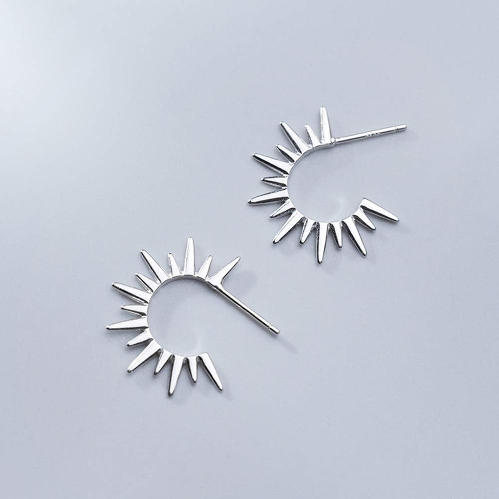 Punk Spike Sunlight Stud Small Hoop Earrings for Women Girls S925 Sterling Silver Fashion Open Ho... | Amazon (US)