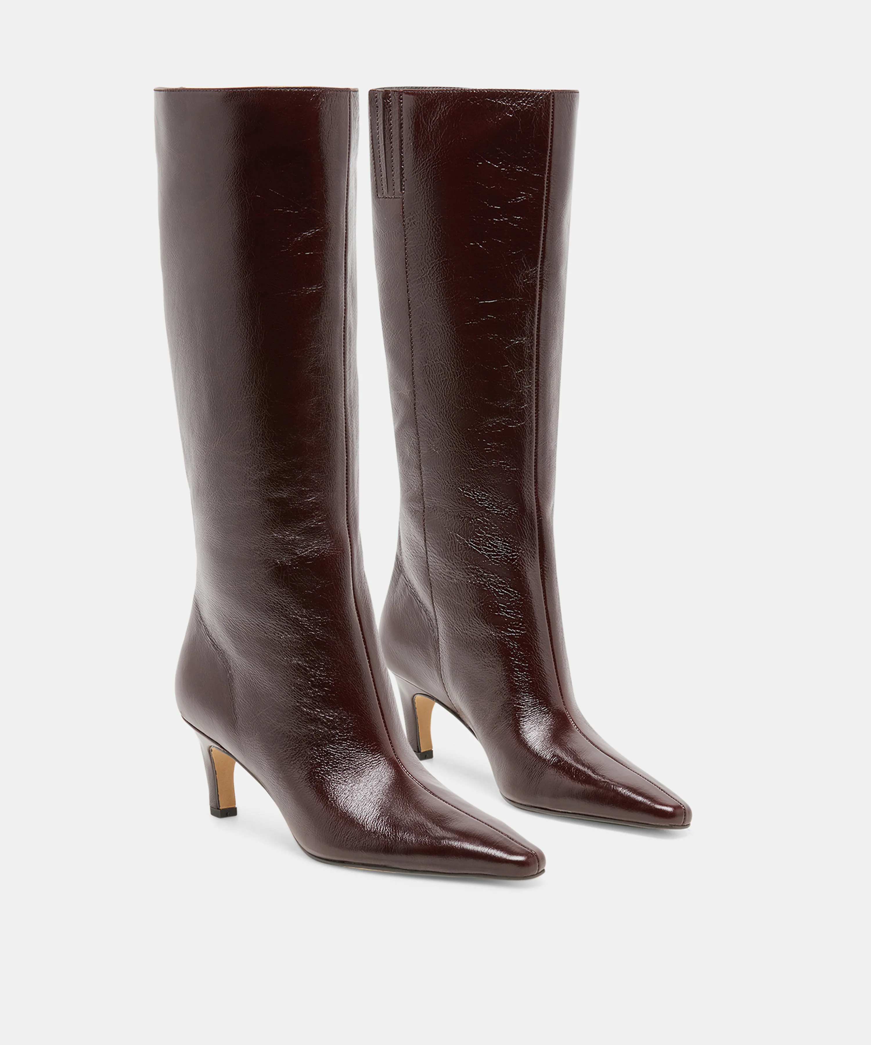 JAZMIN Black Cherry Leather Sculptural Kitten-Heel Knee-High Boots | Dolce Vita | DolceVita.com