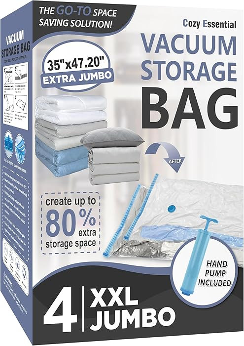 4 Pack XXL Jumbo Vacuum Storage Bags, Extra Large Vacuum Seal Bags for Comforters, Bedding, Blank... | Amazon (US)
