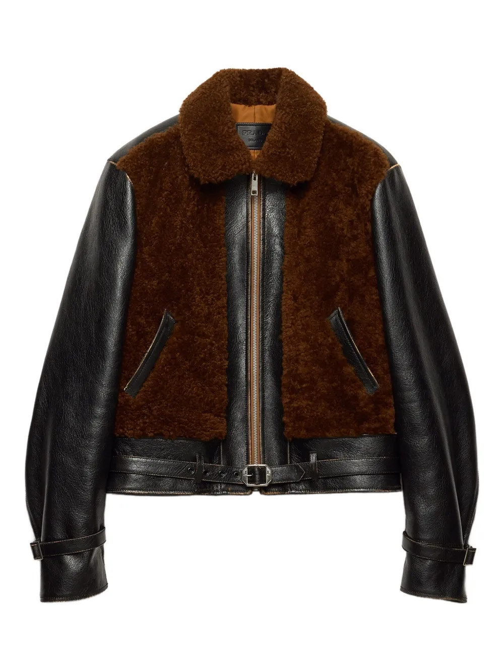Prada shearling leather jacket - Brown | Farfetch Global