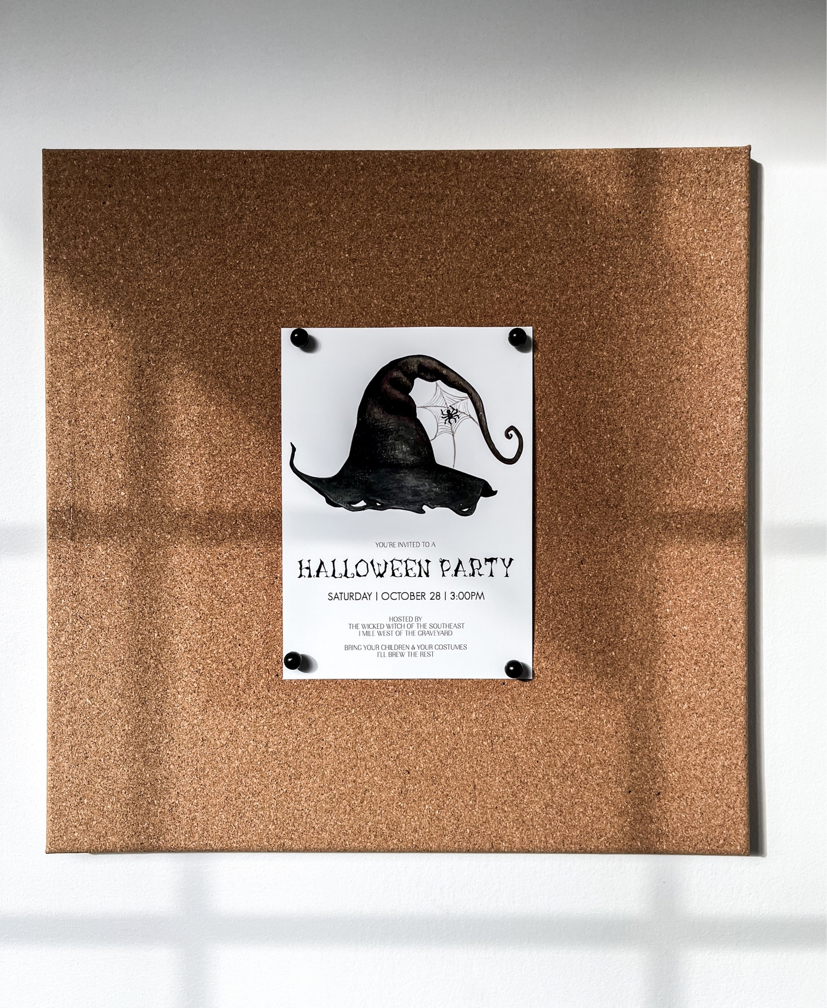 H A L L O W E E N / editable printable Halloween party invitations minimalist witch template

I printed mine online on matte photo paper at Walmart photo center with next day prints, but you can also print on card stock from home or your favorite printer

amazon canada cork board in pantry organization | home office | black ball push pins

#LTKfamily #LTKparties #LTKHalloween