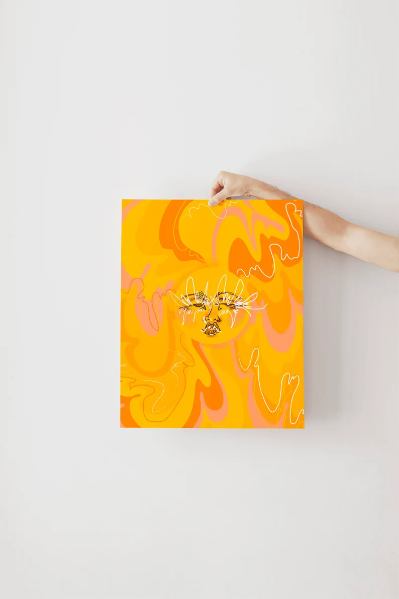 70s Sun Poster Trippy Orange and Yellow 60s/70s Inspired Sun Art Poster - Etsy | Etsy (US)