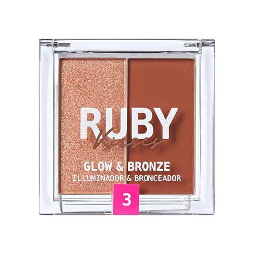 Ruby Kisses Glow & Bronze Highlighter/Bronzer Duo, 2 -in-1 Gel to Powder Illuminating Highlight + Silky Matte Bronzer, Contour & Sculpt for Luminous Sun Kissed Complexion (Tan, 0.34 Ounce) | Amazon (US)