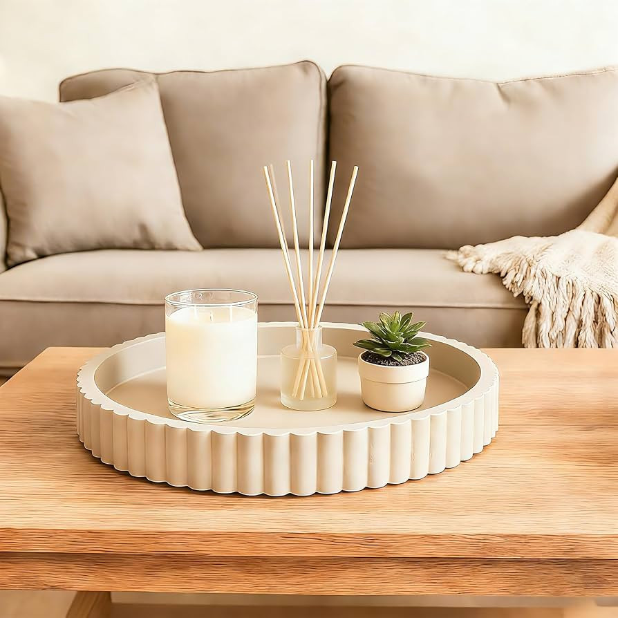 Round Decorative Tray for Coffee Table Decor - Resin Modern Table Centerpieces Decorative Trays f... | Amazon (US)
