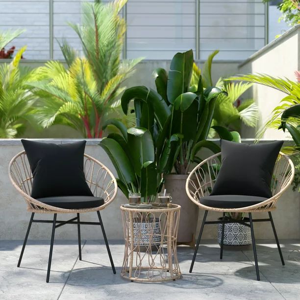 Flash Furniture Devon 3-Piece Tan Indoor/Outdoor Bistro Set, Papasan Style Rattan Rope Chairs, Gl... | Walmart (US)