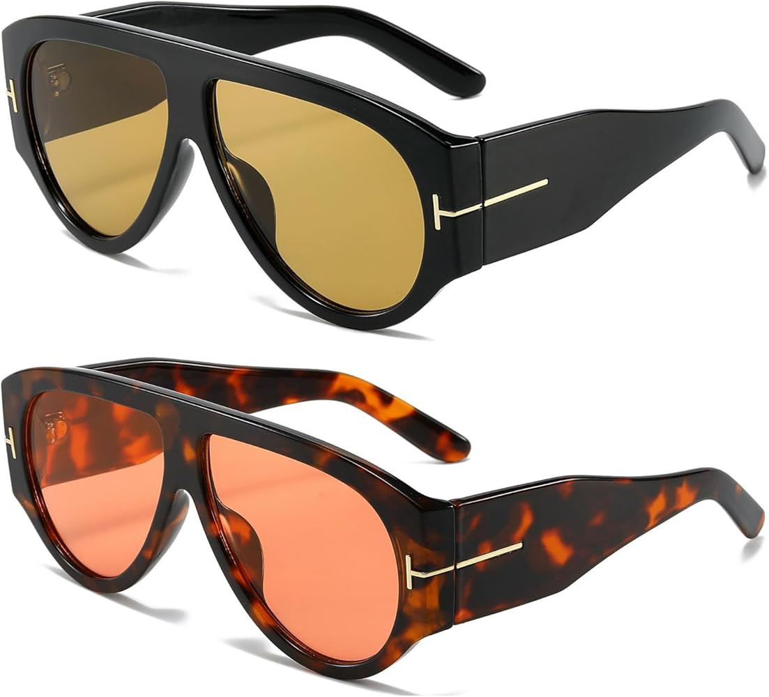 Trendy Oversized Aviator Sunglasses for Women Men Square Thick Frame Large Sun Glasses UV400 Prot... | Amazon (US)