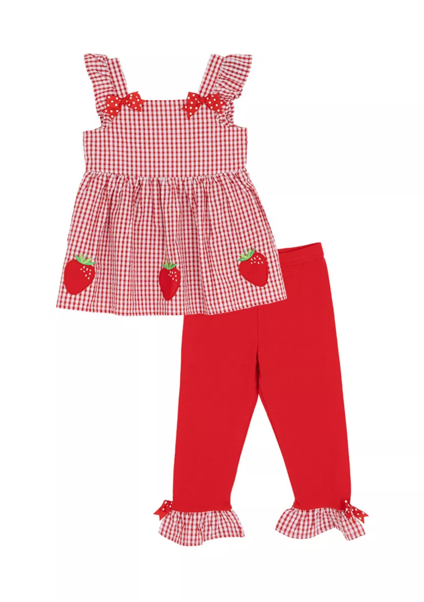 Girls 4-6 Strawberry Seersucker Capri Set | Belk