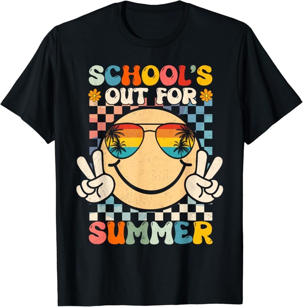 Funny Smile Wearing Sunglasses School's Out For Summer Kids T-Shirt | Amazon (US)