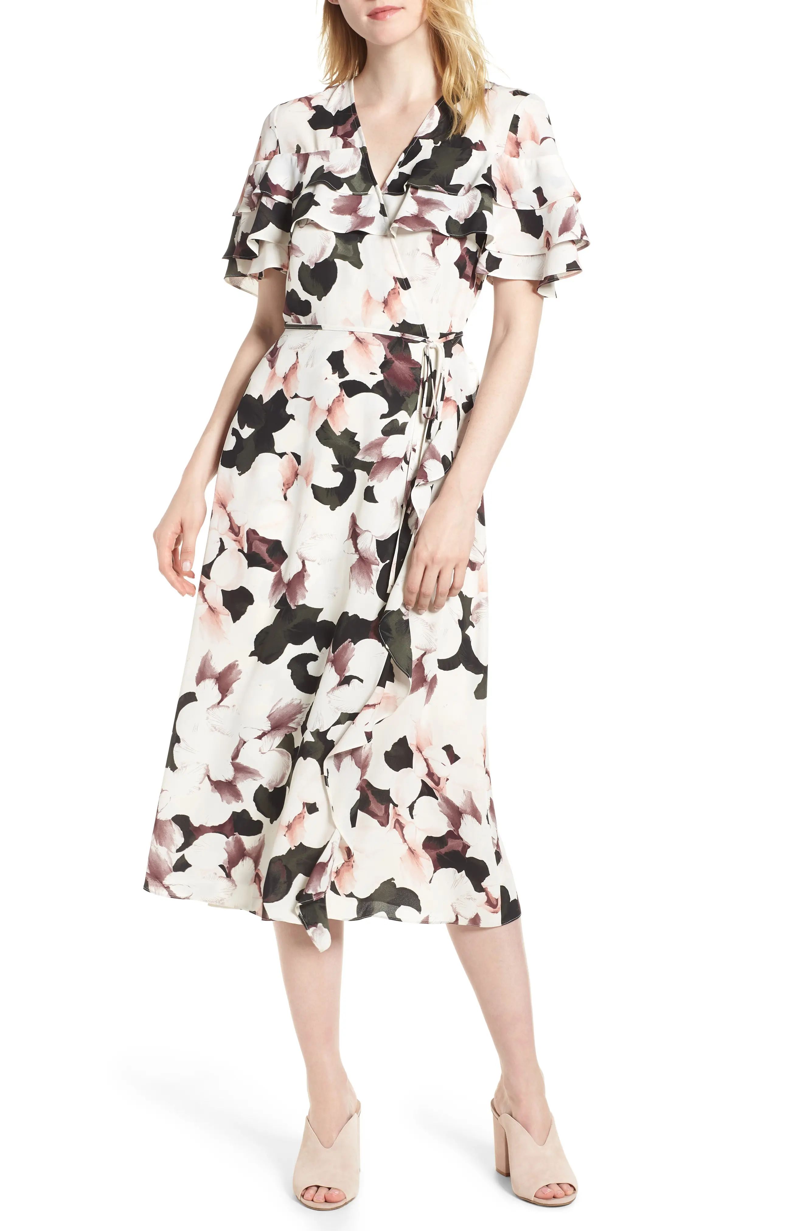 1.STATE Tiered Ruffle Wrap Midi Dress | Nordstrom