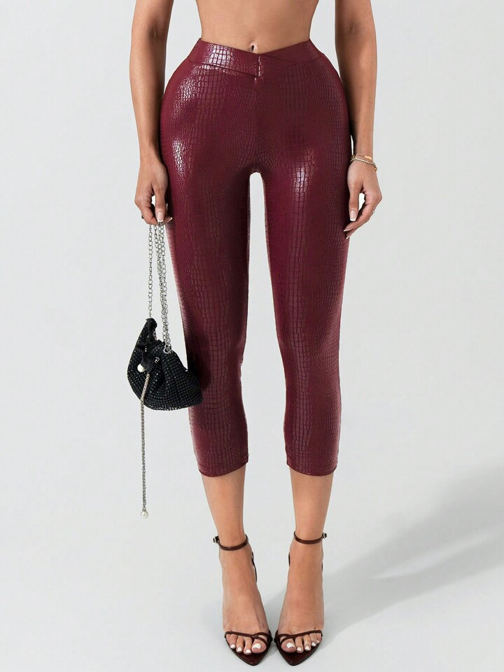 Zolique 2024 Fall/Winter New Women Sexy Low Waist Ankle Length Red Leggings, Suitable For Party, ... | SHEIN