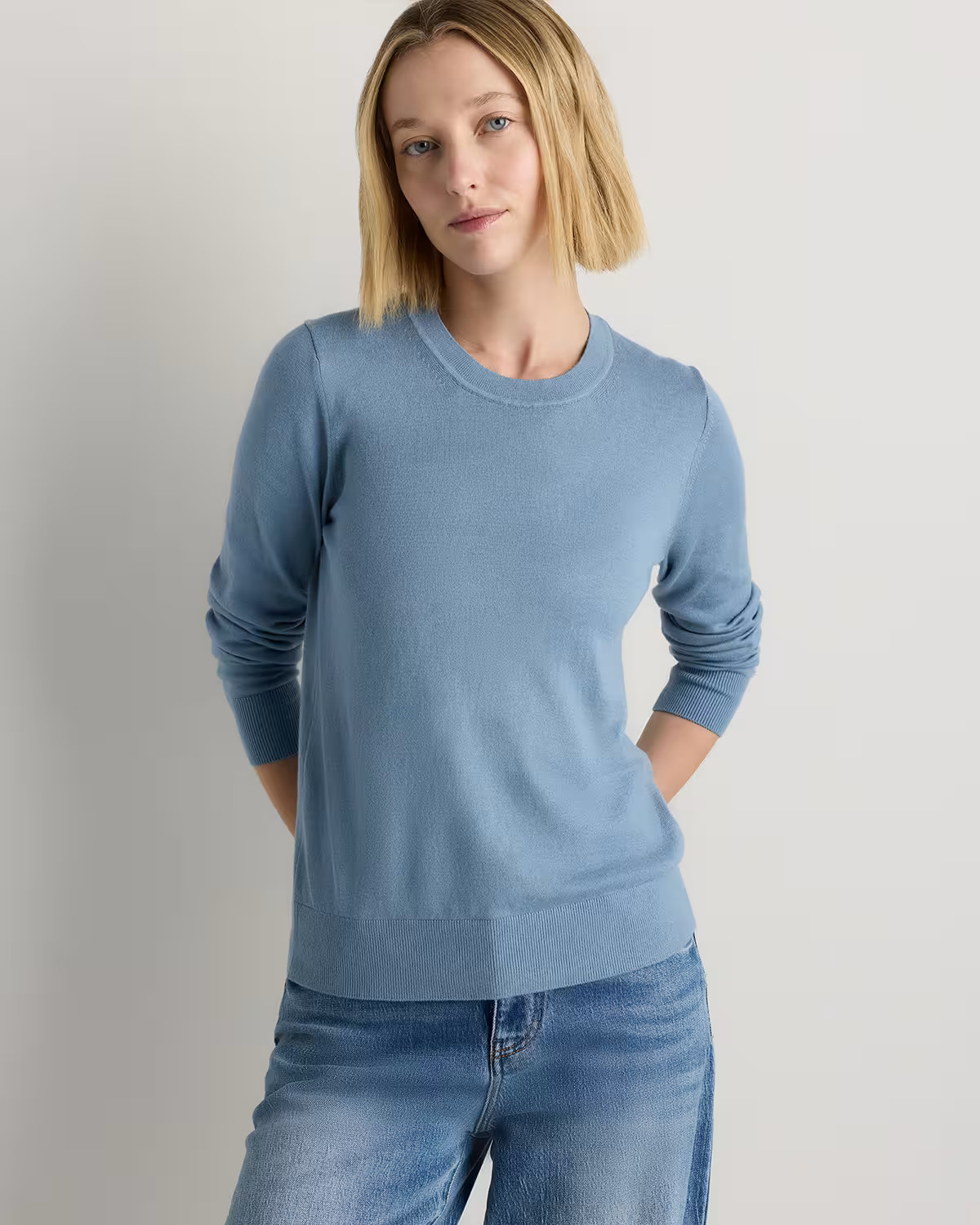 Lightweight Cotton Cashmere Crew Sweater  in Mountain Spring Blue | Quince