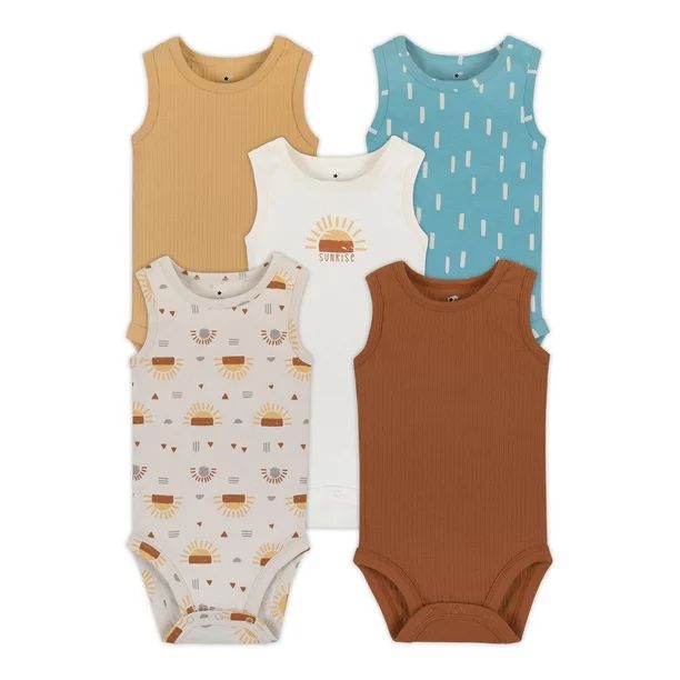 Little Star Organic Baby Boys 5Pk Sleeveless Bodysuits, Size Newborn-24 Months | Walmart (US)
