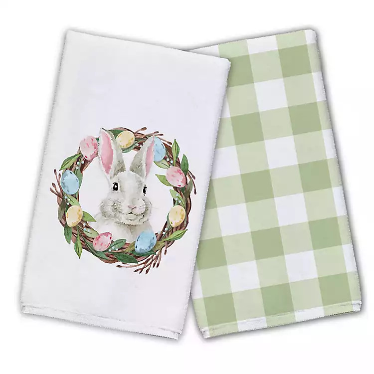 Bunny with Wreath Tea Towels, Set of 2 | Kirkland's Home
