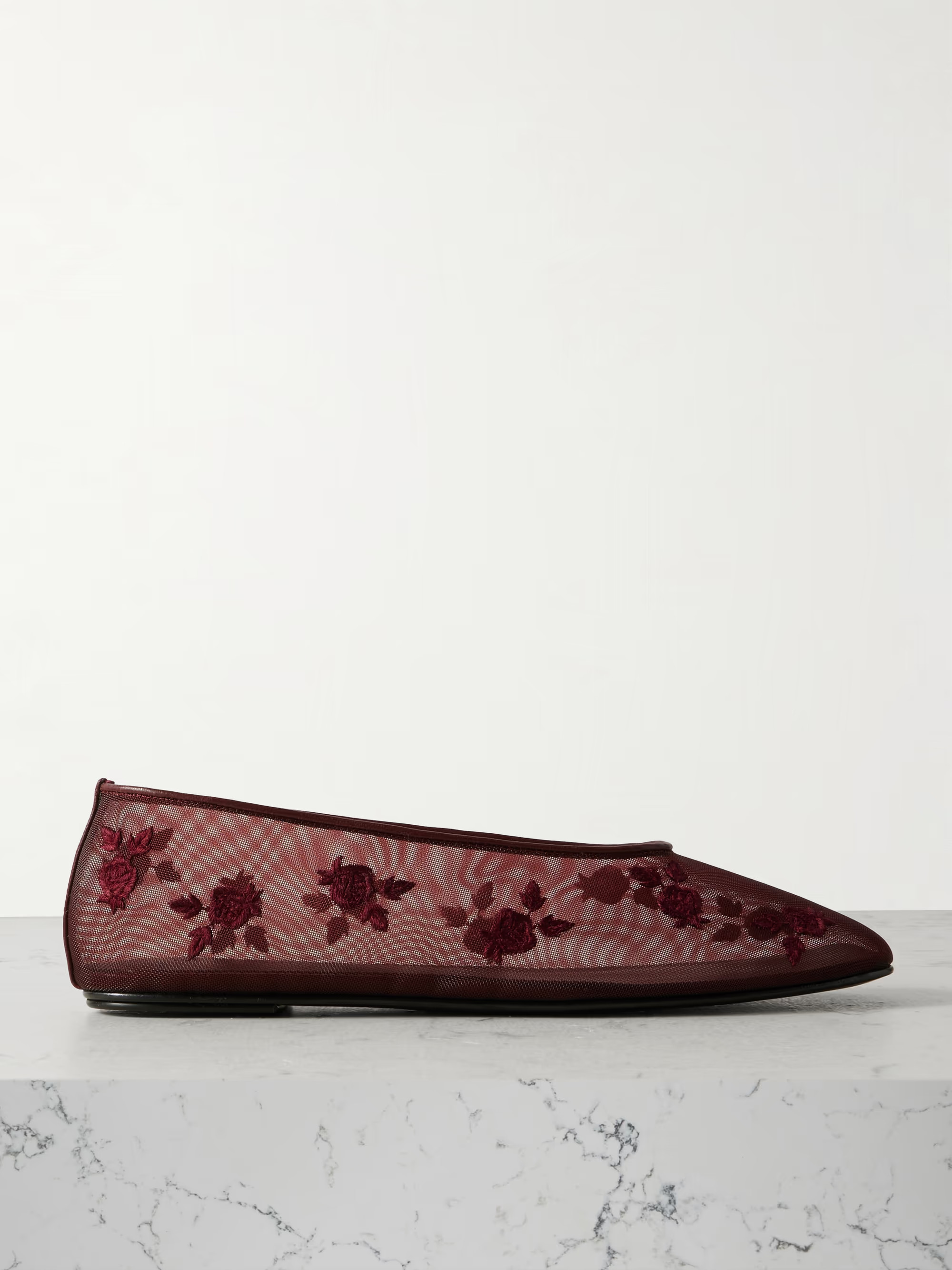 Leather-trimmed embroidered mesh ballet flats | NET-A-PORTER (US)