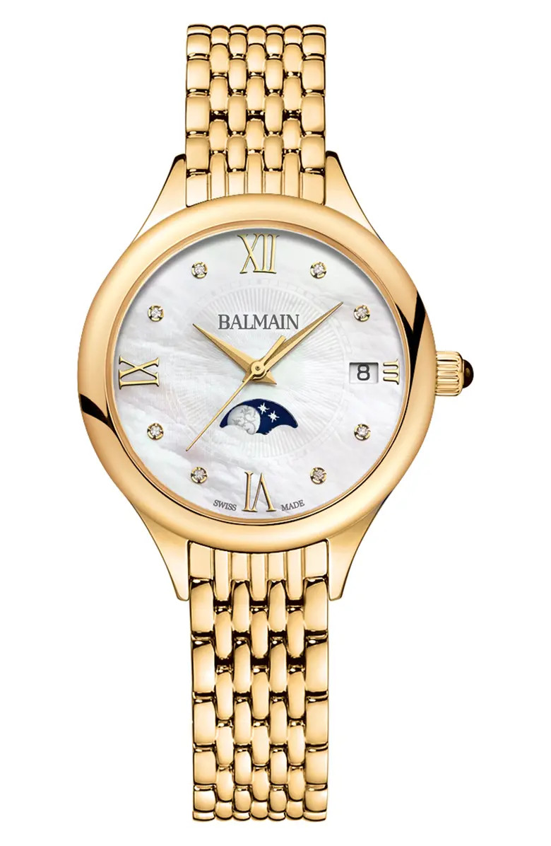 Mother-of-Pearl Diamond Moon Phase Bracelet Watch, 31mm | Nordstrom