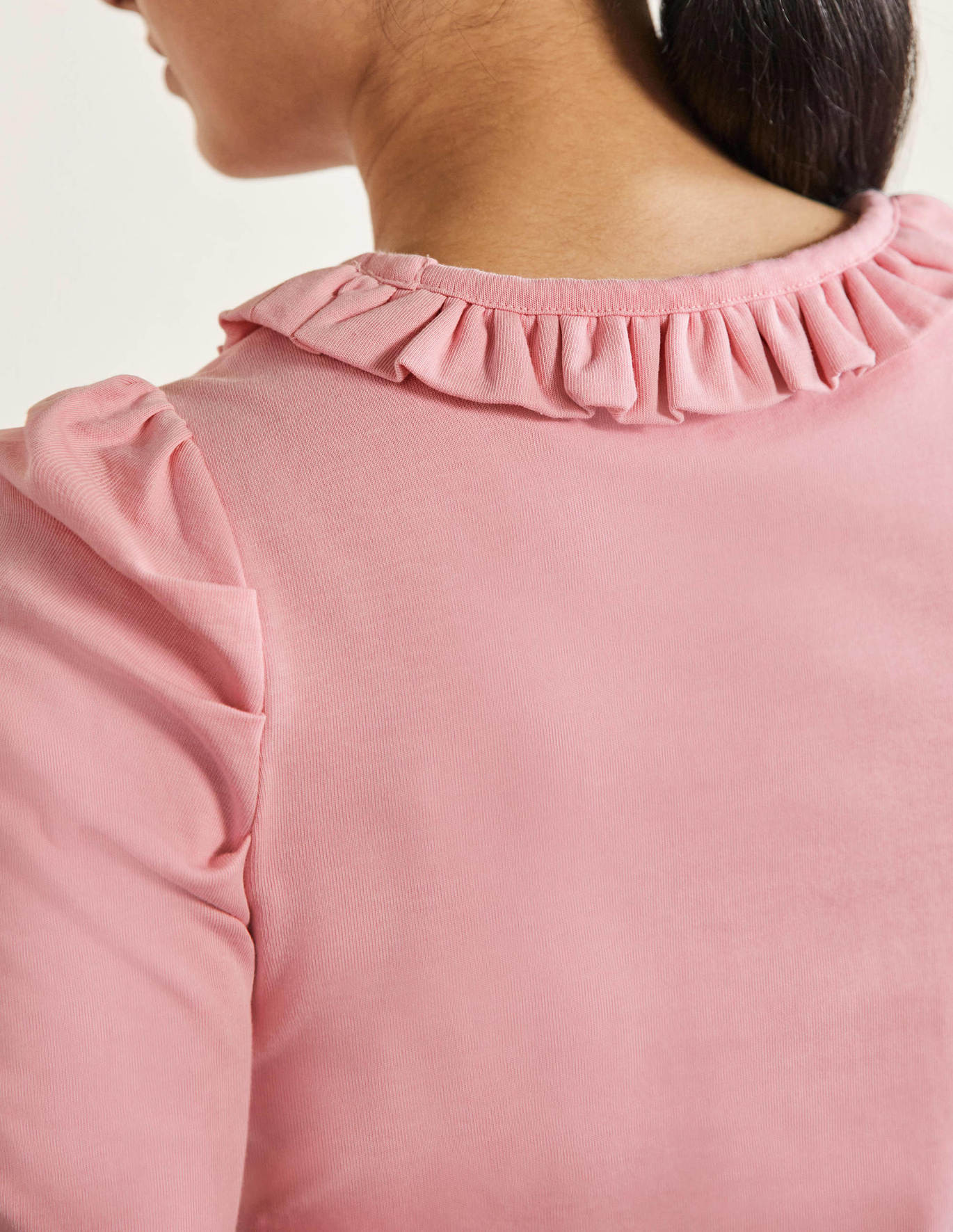 Puff Sleeve Frill Neck T-Shirt - Cameo Pink | Boden (US)