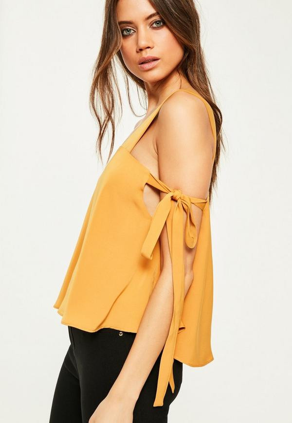 Yellow Tie Sleeve Strappy Blouse | Missguided (US & CA)