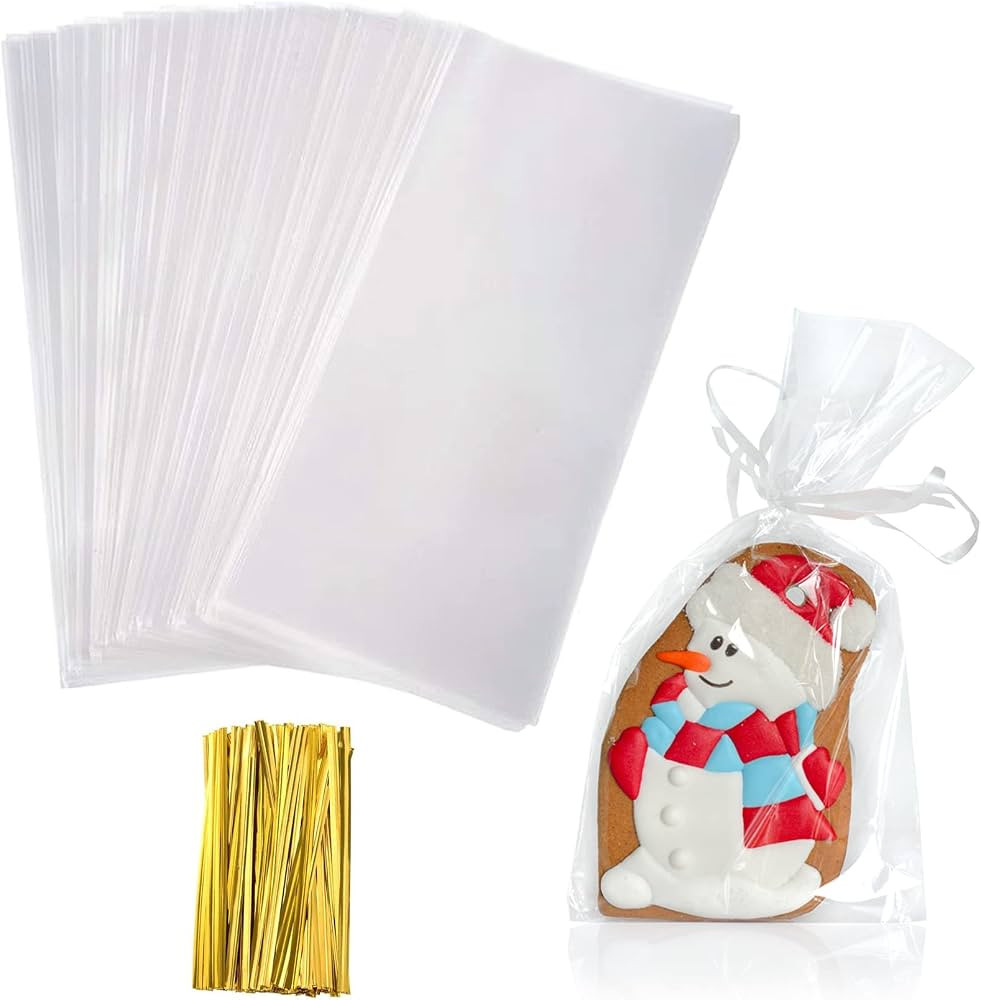 Yotelab Cellophane Treat Bags, 5x11 Inches Clear Cellophane Bags With Twist Ties 100 Pcs | Amazon (US)