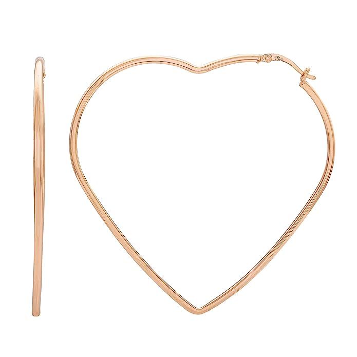 Ellen Tracy Jewelry Sterling Silver Pink Gold Plated Large Heart Shaped Geometric Hoop Earrings | Amazon (US)