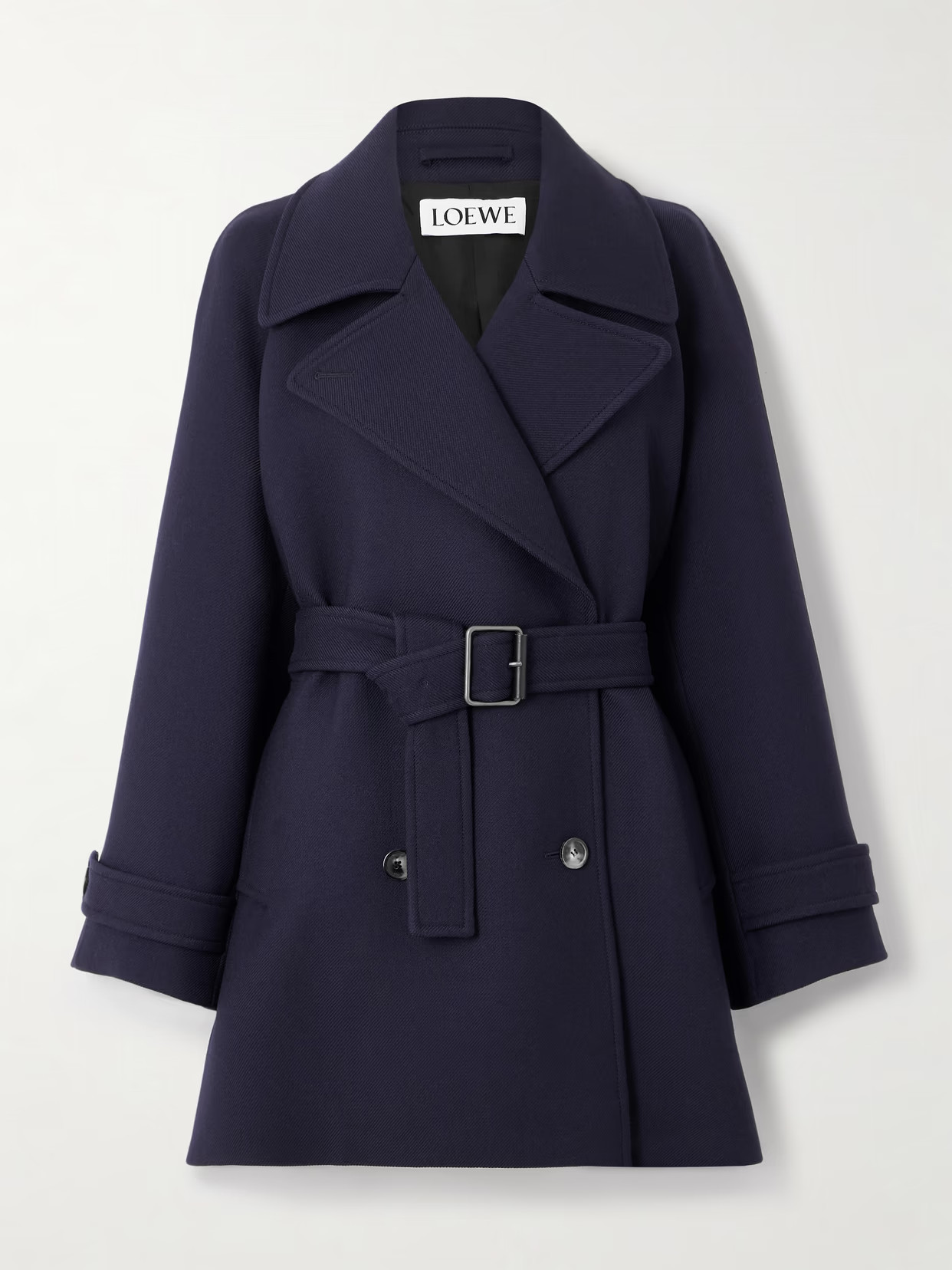 LOEWE - Double-breasted Belted Wool And Silk-blend Twill Jacket - Blue | NET-A-PORTER (US)
