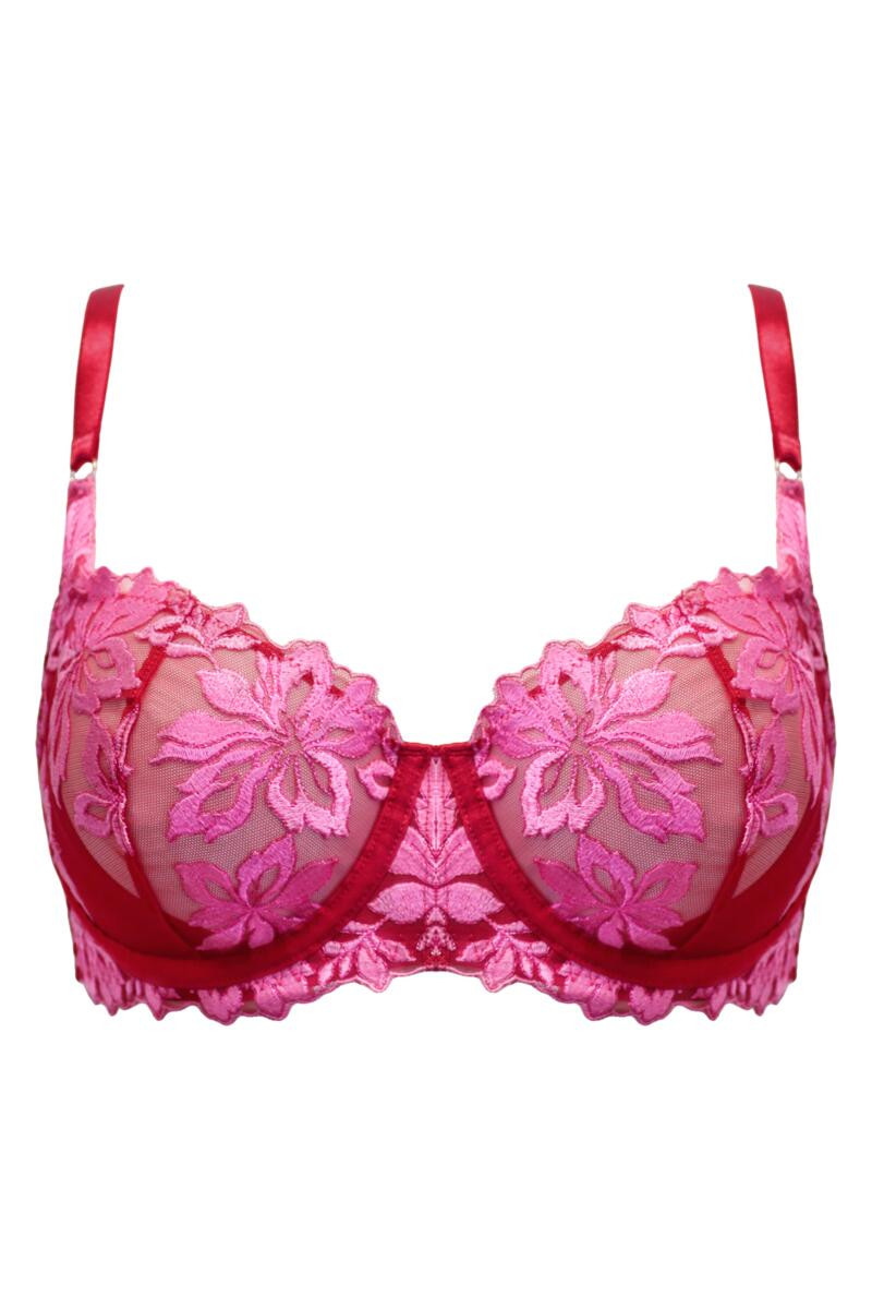 Roxie Embroidered Underwired Bra - Red/Pink | Pour Moi