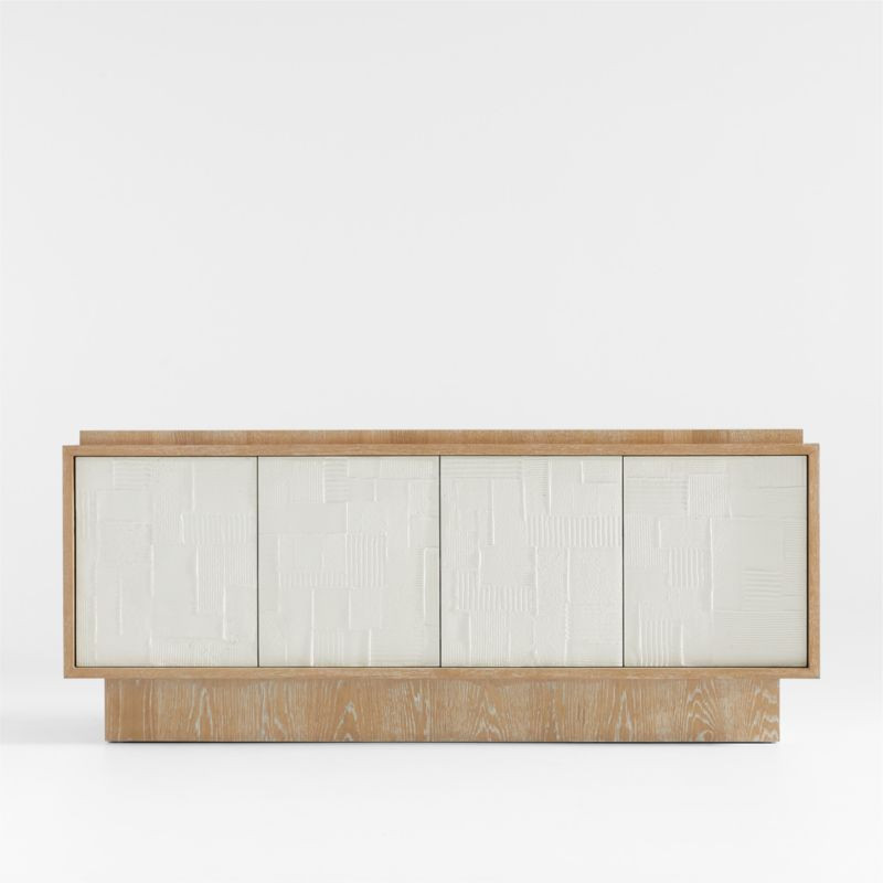 Panache 72" Cerused Natural Oak Wood Media Credenza with Textured Doors + Reviews | Crate & Barre... | Crate & Barrel
