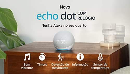 Novo Echo Dot 5ª geração com Relógio | Smart speaker com Alexa | Cor Branca | Amazon (BR)