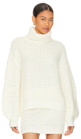 Cable Turtleneck Sweater in Ivory | Revolve Clothing (Global)