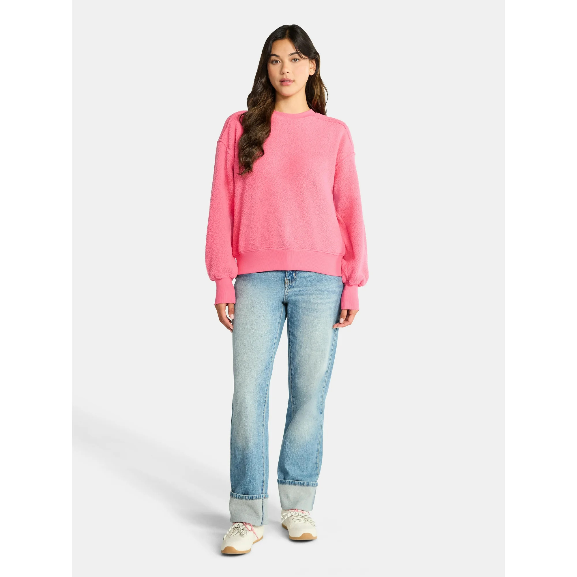 Time and Tru Women's Reverse Fleece Pullover Sweatshirt, XS-XXXL | Walmart (US)