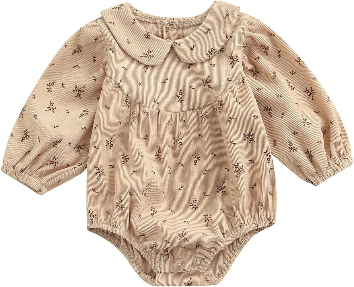 Mubineo Infant Baby Girl Corduroy Basic Plain Ruffle Long Sleeve Romper Tops Clothes | Amazon (US)
