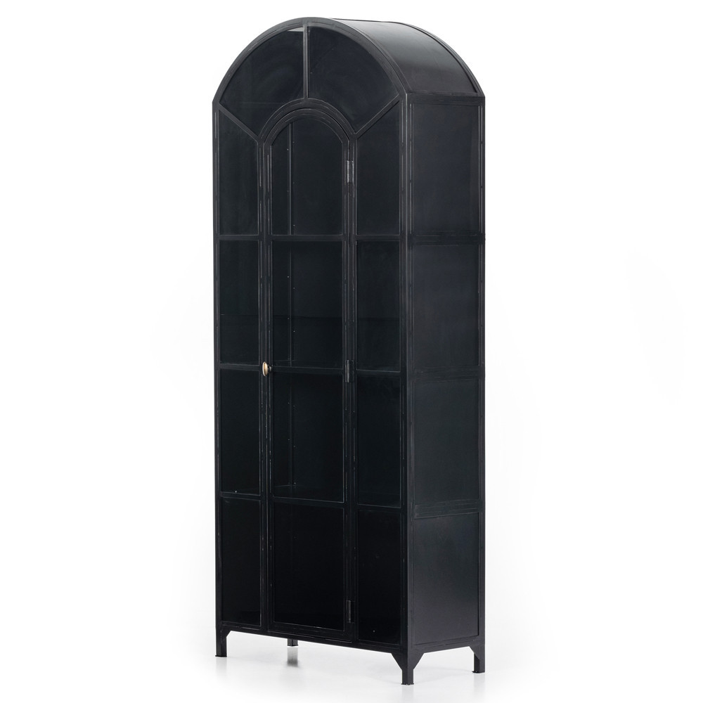 Stancil Industrial Loft Matte Black Iron Frame Clear Glass Door Arch Display Case | Kathy Kuo Home