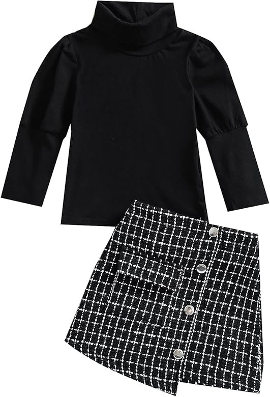 Kupretty Toddler Baby Girl Fall Winter Clothes Turtleneck Solid Knit Pullover Tops Plaid Button M... | Amazon (US)
