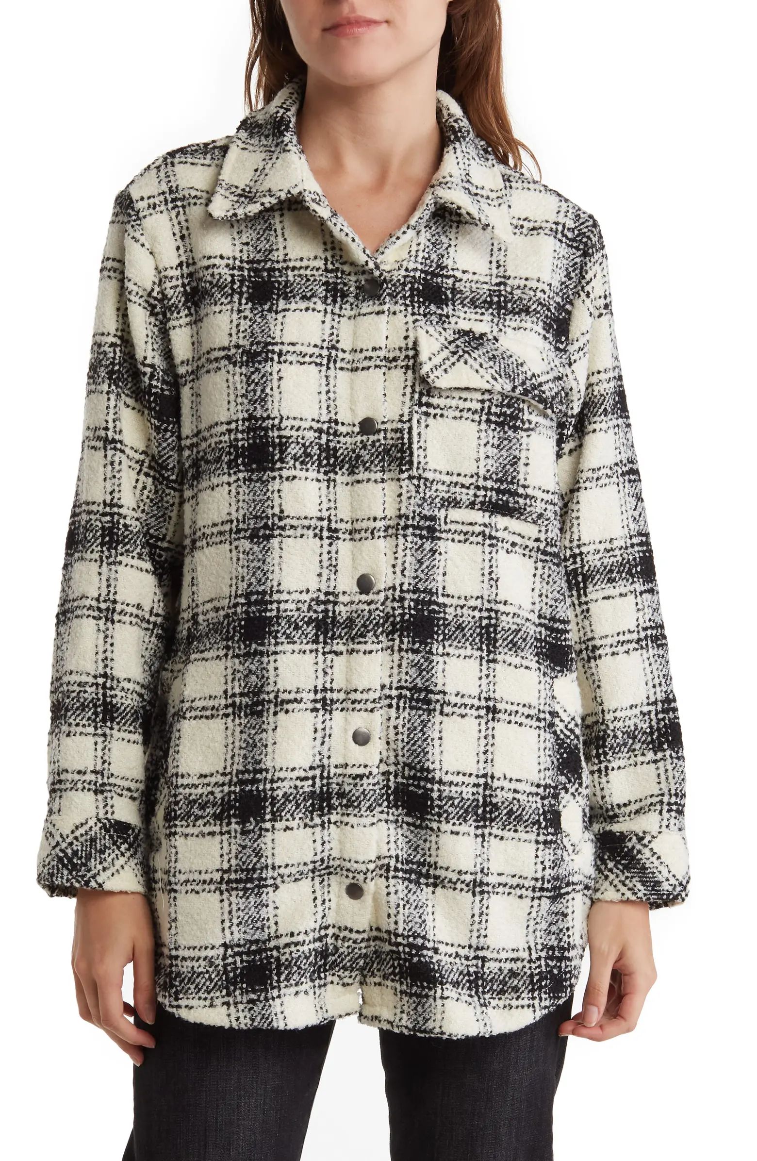 COMO VINTAGE Plaid Single Pocket Boucle Shirt Jacket | Nordstromrack | Nordstrom Rack