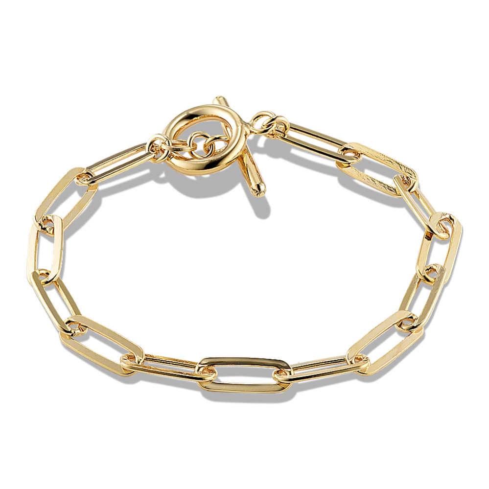 14K Yellow Gold Vermeil T-Bar Paperclip Bracelet | Shane Co