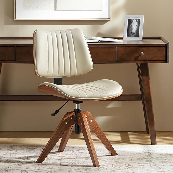 HULALA HOME Office Desk Chair with Solid Wood Legs, Adjustable Height & 360° Swivel, Comfy Bentw... | Amazon (US)