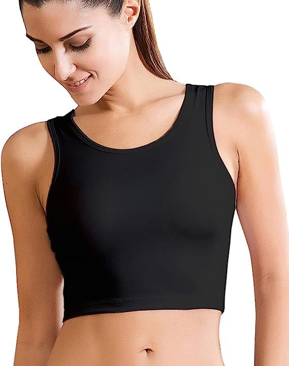 Move With You Women's Crop Tank Tops Longline Sports Bra with Built-in Bra Workout Running | Amazon (US)