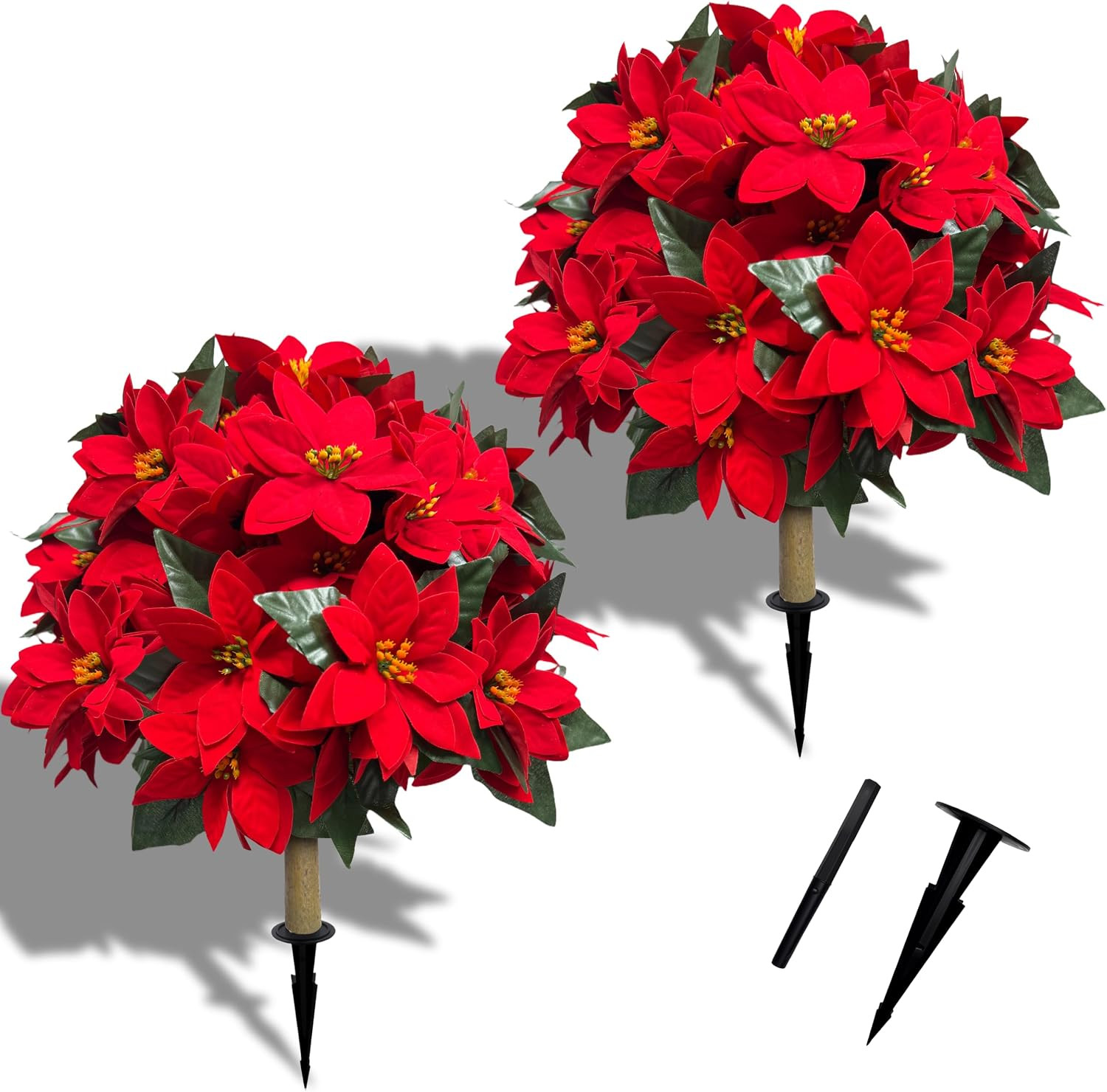 27'' Christmas Outdoor Artificial Poinsettia Flower Topiary Tree 2PCS | Amazon (US)