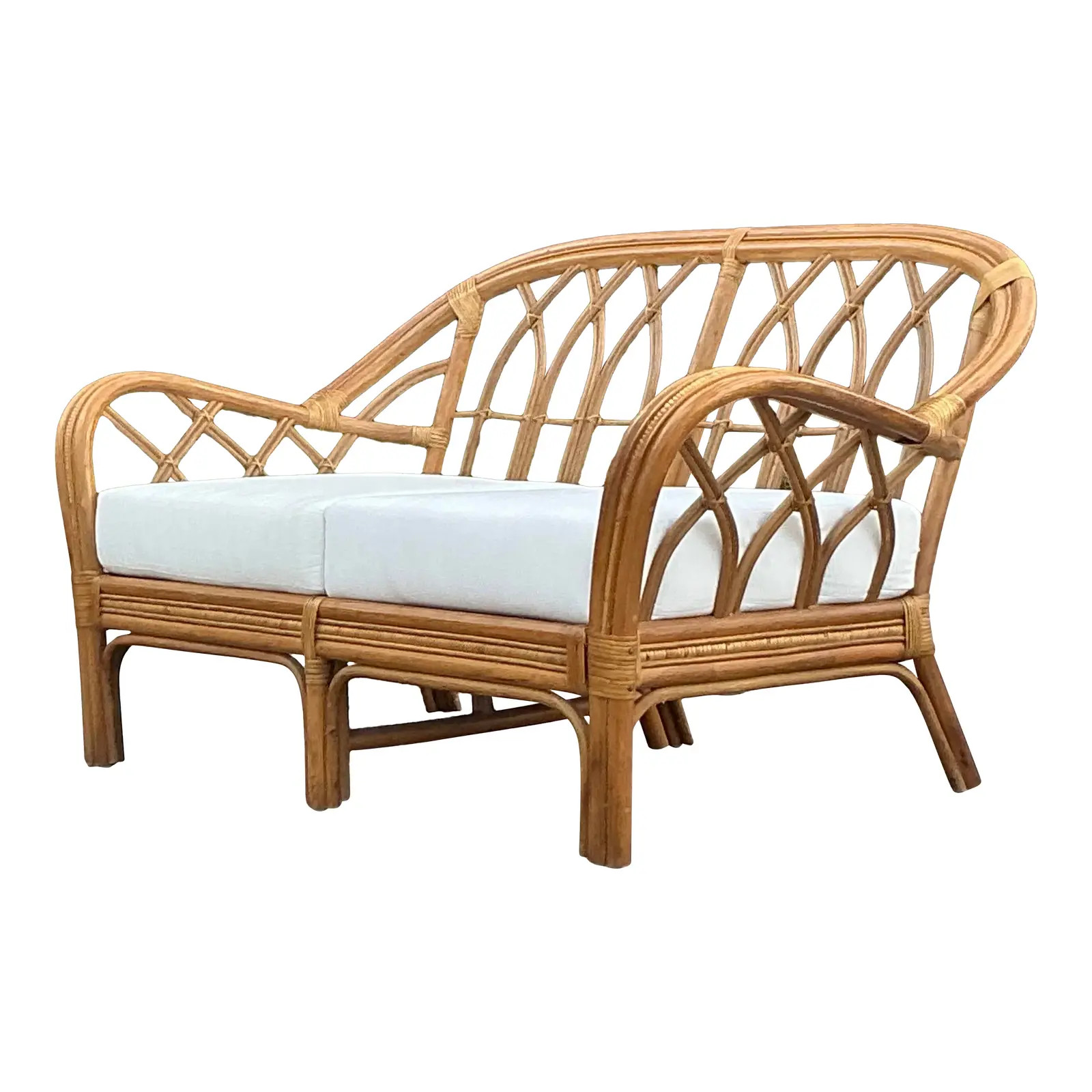 Vintage Coastal Bent Rattan Loveseat | Chairish