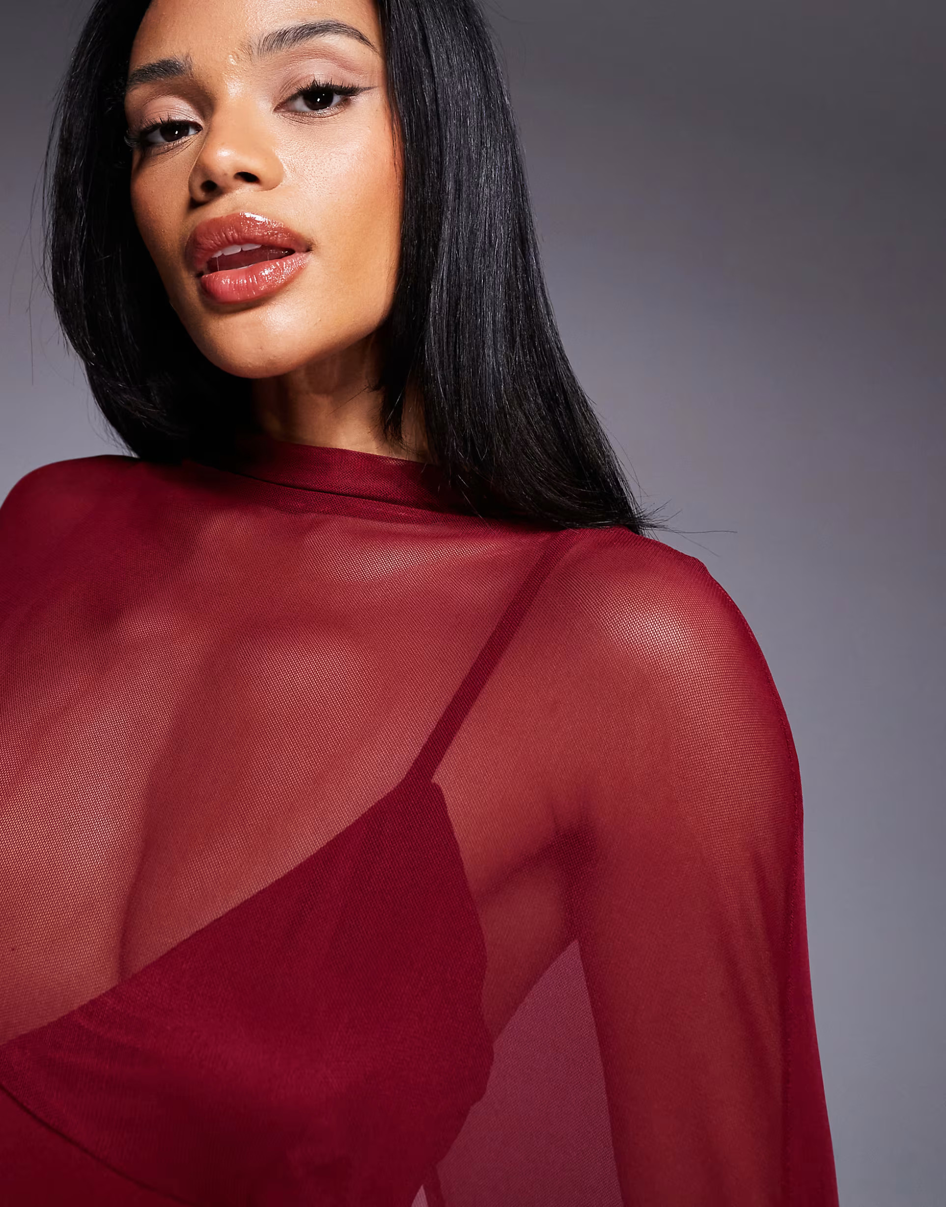 ASOS DESIGN exaggerated cape maxi dress in burgundy | ASOS | ASOS (Global)