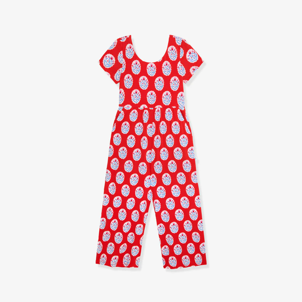 Floral Red Sleeveless Girls Wide Leg Jumpsuit | Cece | Posh Peanut