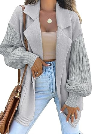 LILLUSORY Women's Long Sleeve Open Front Knit Cardigan Sweaters 2023 Lapel Oversized Slouchy Coat... | Amazon (US)