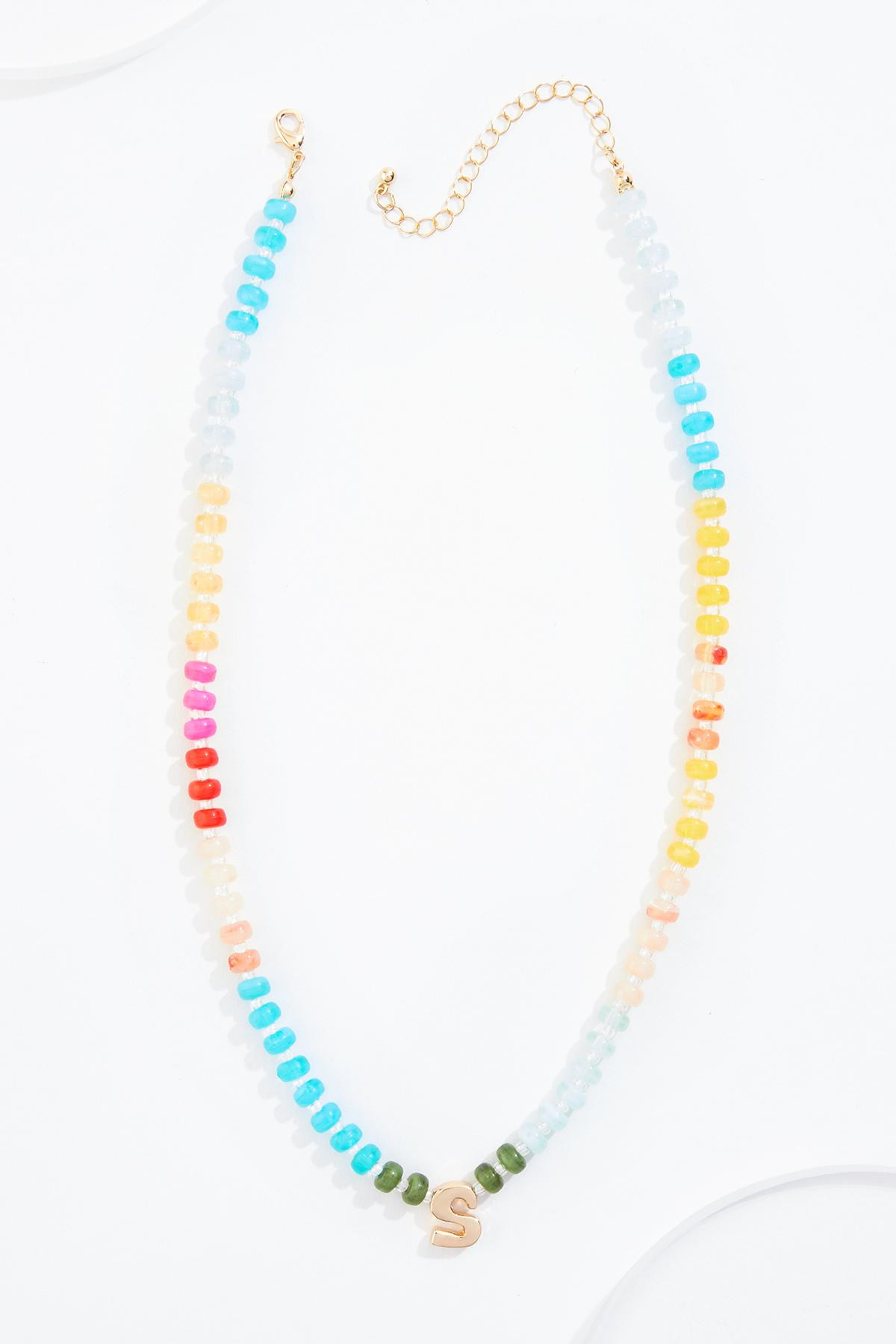 S Initial Multicolor Beaded Necklace | Cato Fashions