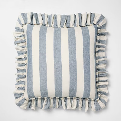 Square Pillow Big Stripe with Ruffle Medium Blue and Cream  - Threshold™ Design with Studio McG... | Target